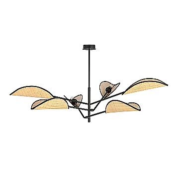 Lampadario 6 Luci Eridano In Acciao Nero E Rattan Con Bracci Mobili