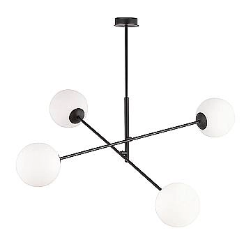 Lampadario 4 Luci Yama In Acciao Nero Con Bracci Regolabili E Vetro Opale