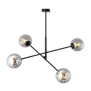 Lampadario 4 Luci Yama In Acciao Nero Con Bracci Regolabili E Vetro Fumè