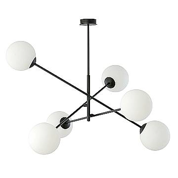 Lampadario 6 Luci Yama In Acciao Nero Con Bracci Regolabili E Vetro Opale