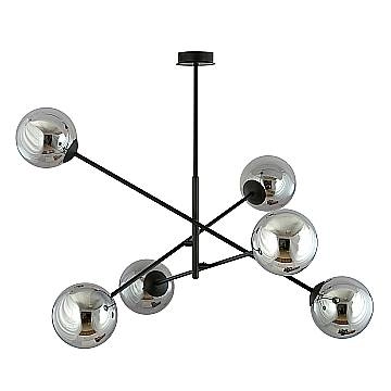 Lampadario 6 Luci Yama In Acciao Nero Con Bracci Regolabili E Vetro Fumè