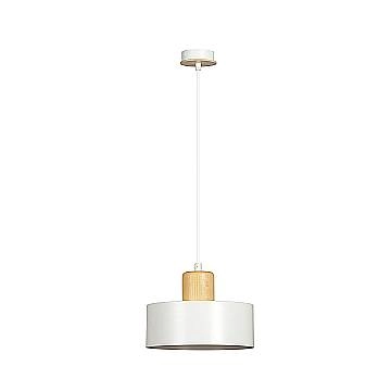 Sospensione Nordica 1 Luce Surya In Acciaio Bianco E Legno