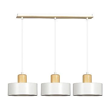 Sospensione Nordica 3 Luci Surya In Acciaio Bianco E Legno
