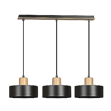 Sospensione Nordica 3 Luci Surya In Acciaio Nero E Legno