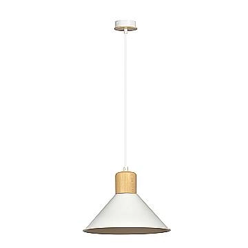 Sospensione Nordica 1 Luce Chandra In Acciaio Bianco E Legno
