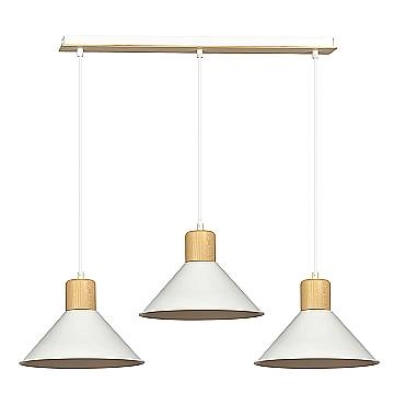 Sospensione Nordica 3 Luci Chandra In Acciaio Bianco E Legno