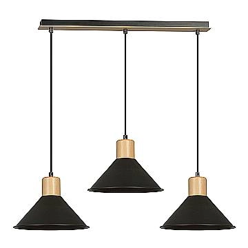 Sospensione Nordica 3 Luci Chandra In Acciaio Nero E Legno