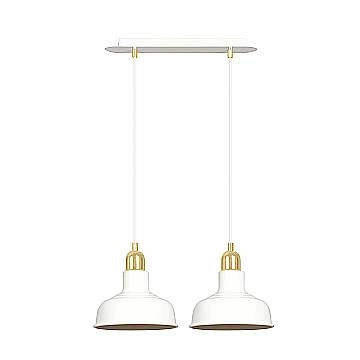 Lampadario Industrial 2 Luci Kubera In Acciaio Bianco Con Elementi In Oro