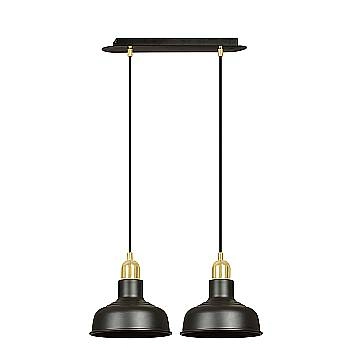 Lampadario Industrial 2 Luci Kubera In Acciaio Nero Con Elementi In Oro