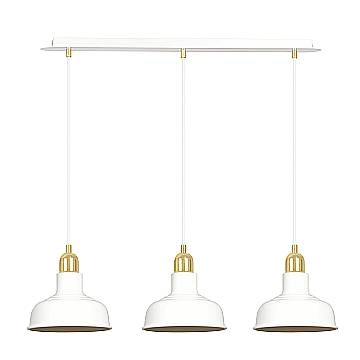 Lampadario Industrial 3 Luci Kubera In Acciaio Bianco Con Elementi In Oro