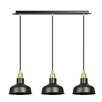Lampadario Industrial 3 Luci Kubera In Acciaio Nero Con Elementi In Oro