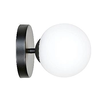 Applique 1 Luce Rama In Acciaio Nero A Bracci E Sfera In Vetro Opalino