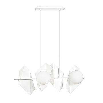 Lampadario 4 Luci Moderno Parvati In Acciaio Bianco E Sfere Vetro Opalino