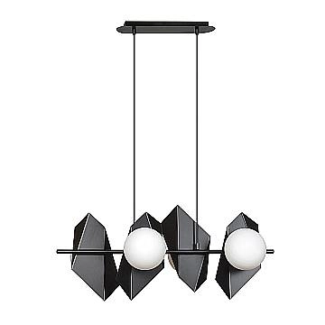 Lampadario 4 Luci Moderno Parvati In Acciaio Nero E Sfere Vetro Opalino
