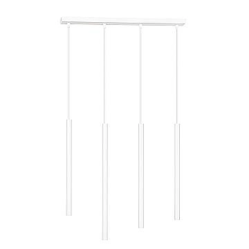 Lampadario 4 Luci Moderno Shu Acciaio Bianco E Paralumi A Cilindri Sottili