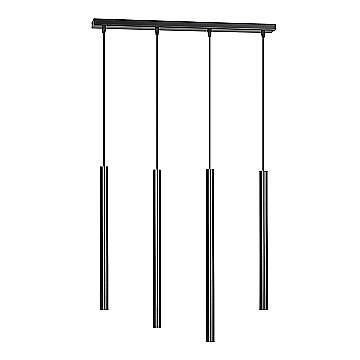 Lampadario 4 Luci Moderno Shu Acciaio Nero E Paralumi A Cilindri Sottili