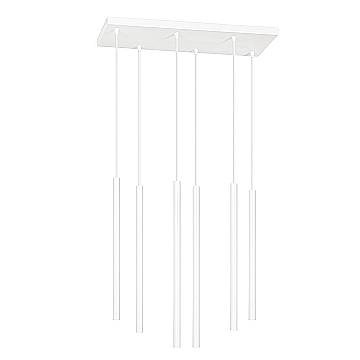 Lampadario 6 Luci Moderno Shu Acciaio Bianco E Paralumi A Cilindri Sottili