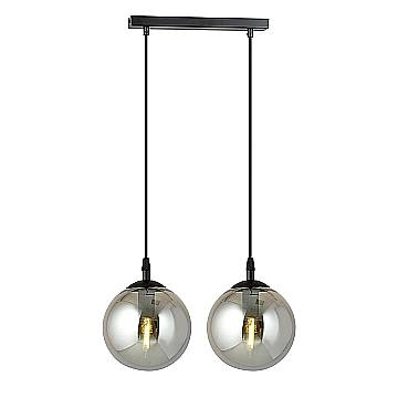Sospensione Moderna 2 Luci Kali In Acciaio Nero E Sfere In Vetro Fumè