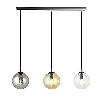 Sospensione Moderna 3 Luci Kali In Acciaio Nero E Sfere In Vetro Multicolor