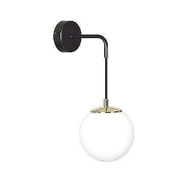 Applique Moderna 1 Luce Tsukuyomi In Acciaio Nero E Oro E Vetro A Sfera Opale