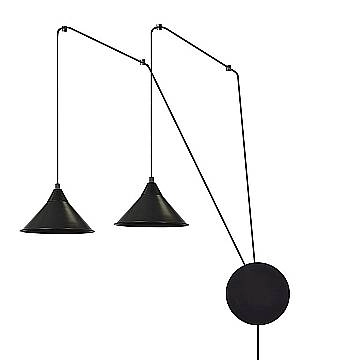 Sospensione Minimal 2 Luci Fujin In Acciao Nero E Paralume A Cono