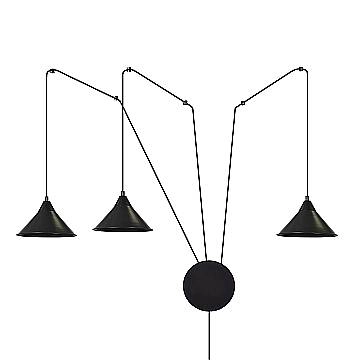 Sospensione Minimal 3 Luci Fujin In Acciao Nero E Paralume A Cono