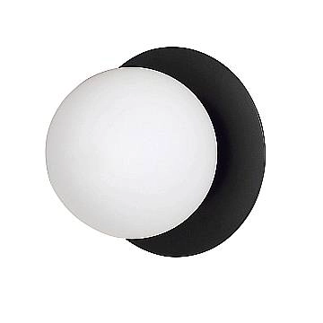 Applique 1 Luce Inari In Acciaio Nero E Sfera In Vetro Opalino