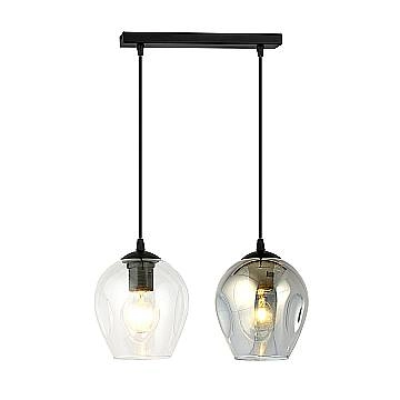 Lampadario 2 Luci Fuxi In Acciaio Nero E Vetri Fumè E Trasparente