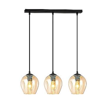 Lampadario 3 Luci Fuxi In Acciaio Nero E Vetri Ambra