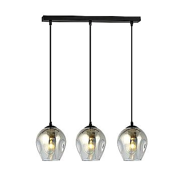 Lampadario 3 Luci Fuxi In Acciaio Nero E Vetri Fumè