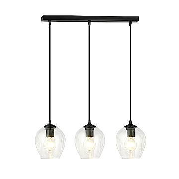 Lampadario 3 Luci Fuxi In Acciaio Nero E Vetri Trasparente