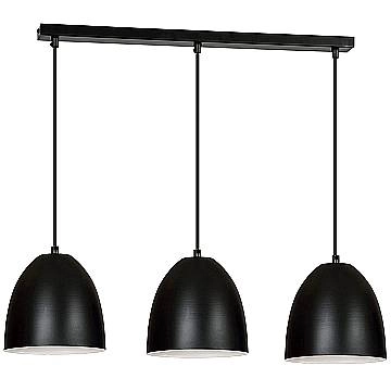 Lampadario 3 Luci Reartù In Acciaio Nero Con Cupole In Nero E Bianco