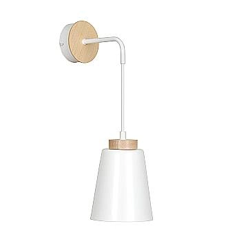 Applique 1 Luce Lancillotto A Cono In Acciaio Bianco E Legno Naturale