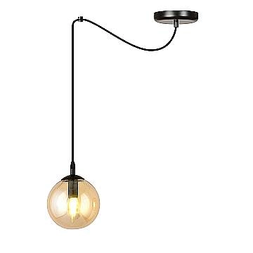 Sospensione 1 Luce Ginevra In Acciaio Nero Con Cavo Lungo E Vetro Ambra
