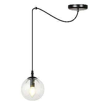 Sospensione 1 Luce Ginevra In Acciaio Nero Con Cavo Lungo E Vetro Trasparente