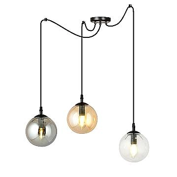 Lampadario 3 Luci Ginevra In Acciaio Nero Con Cavo Lungo E Vetri Multicolor