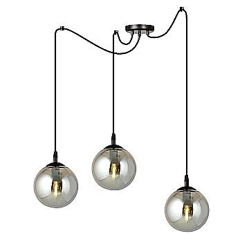 Lampadario 3 Luci Ginevra In Acciaio Nero Con Cavo Lungo E Vetri Fumè