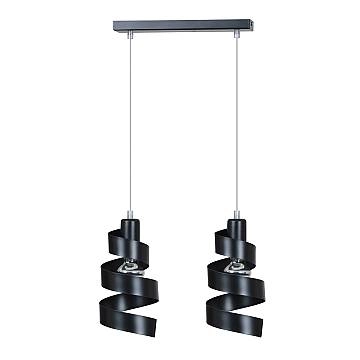 Lampadario Moderno 2 Luci Tristano In Acciaio Nero Con Fasce A Spirale