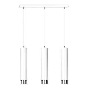 Lampadario 3 Luci Brunilde In Acciaio Bianco E Tubolari In Bianco E Cromo