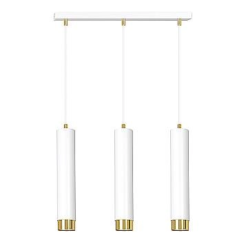 Lampadario 3 Luci Brunilde In Acciaio Bianco E Tubolari In Bianco E Oro