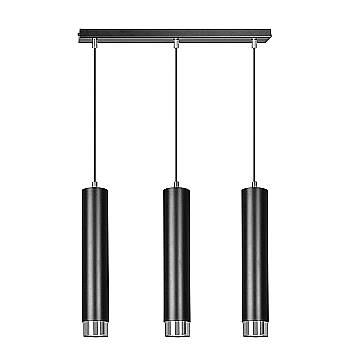 Lampadario 3 Luci Brunilde In Acciaio Nero E Tubolari In Nero E Cromo