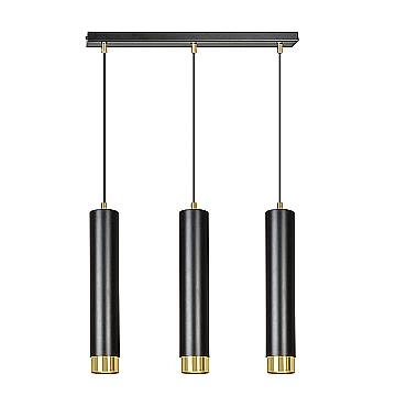 Lampadario 3 Luci Brunilde In Acciaio Nero E Tubolari In Nero E Oro