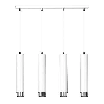 Lampadario 4 Luci Brunilde In Acciaio Bianco E Tubolari In Bianco E Cromo