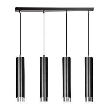 Lampadario 4 Luci Brunilde In Acciaio Nero E Tubolari In Nero E Cromo