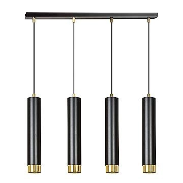 Lampadario 4 Luci Brunilde In Acciaio Nero E Tubolari In Nero E Oro