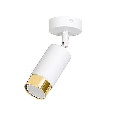 Faretto Orientabile 1 Luce Ragnar A Cilindro In Acciaio Bianco E Oro