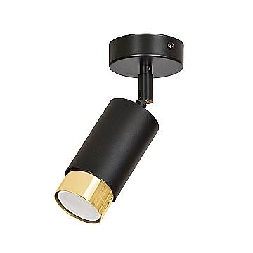 Faretto Orientabile 1 Luce Ragnar A Cilindro In Acciaio Nero E Oro