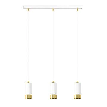 Lampadario 3 Luci Ivar Con Cilindri In Acciaio Bianco E Oro