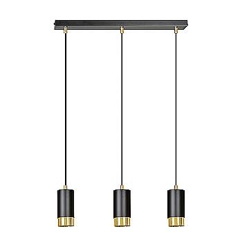 Lampadario 3 Luci Ivar Con Cilindri In Acciaio Nero E Oro