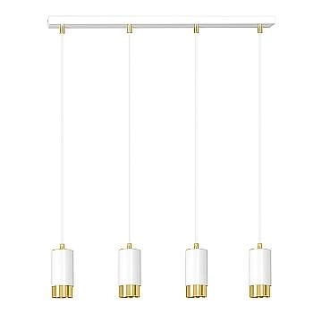 Lampadario 4 Luci Ivar Con Cilindri In Acciaio Bianco E Oro